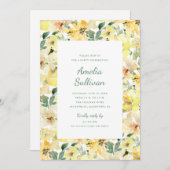 サニーイエローウォーターカラーフローラパーティの招待状 招待状 (正面/裏面)