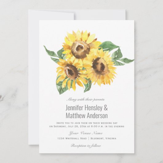 サニーイエローウォーター色ひまわり結婚の花 | 招待状 (正面)
