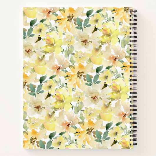 サニーイエローウォーター花模様スパイラルノートブック ノートブック (裏面)