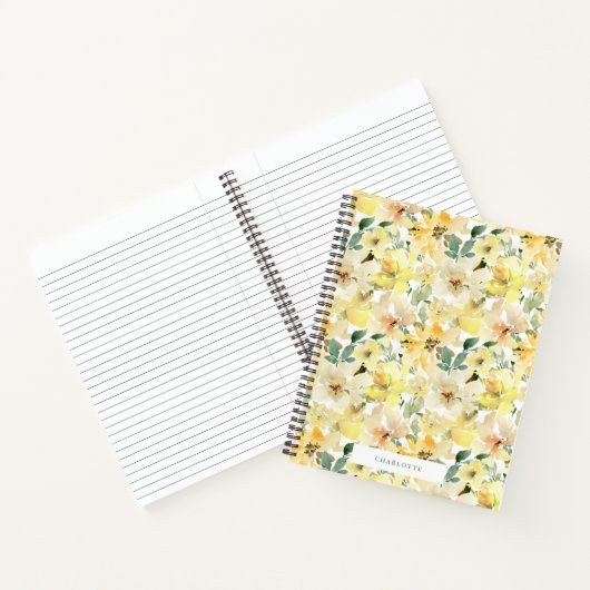 サニーイエローウォーター花模様スパイラルノートブック ノートブック (内部)