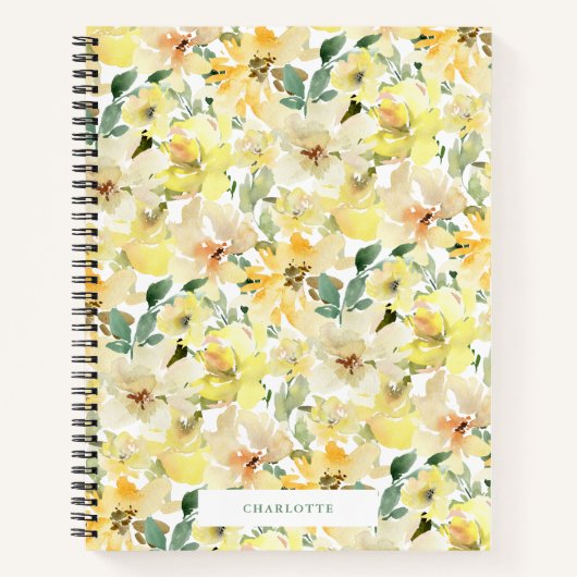 サニーイエローウォーター花模様スパイラルノートブック ノートブック (正面)