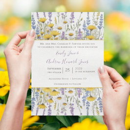 サニーイエローエレガンスラベンダーラブワイルドフラワー 招待状
