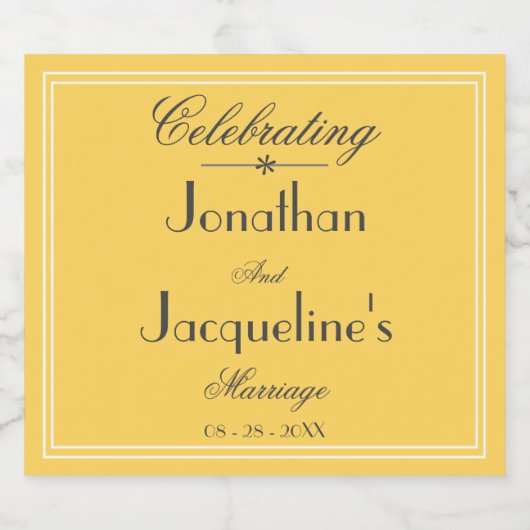 サニーイエローエレガントスクリプト名シンプルの結婚 スパークリングワインラベル (シングルラベル)