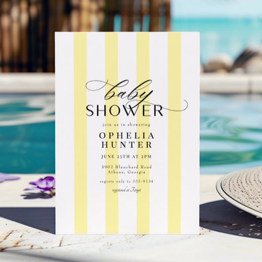 サニーイエローストライプ男女兼用ベビーシャワー 招待状