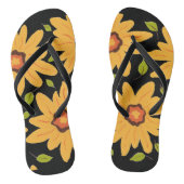 サニーイエローハンド絵を描デイジーフラワーオンブラック ビーチサンダル (ソール)