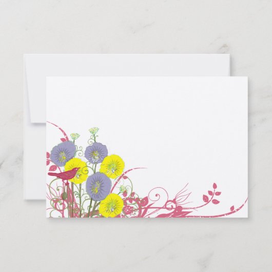 サニーイエローバイオレットピンクワイルドフラワー開花結婚ズ 出欠カード (裏面)