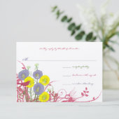 サニーイエローバイオレットピンクワイルドフラワー開花結婚ズ 出欠カード (スタンド正面)