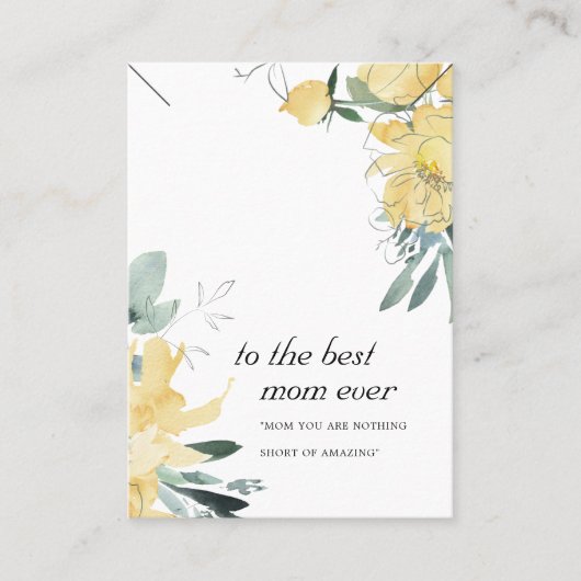 サニーイエローフローラママギフトネックレスディスプレイカード プレイスカード (正面)