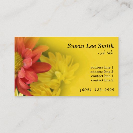 サニーイエローフローラ名刺。デイジー花 名刺 (正面)