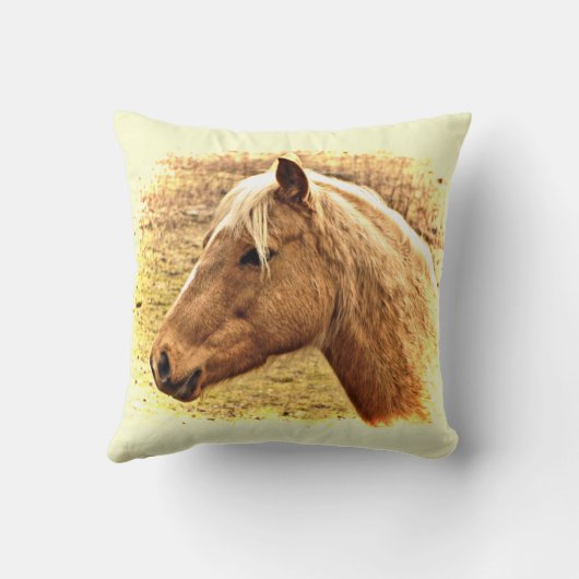 サニーイエローブラウンホースアニマル装飾用クッション クッション (裏面)