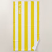 サニーイエローホワイト |カバナストライプパーソナライズされた ビーチタオル (正面)
