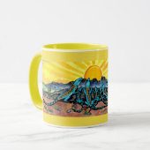 サニーイエローマグブルーリザードサンライズを見る マグカップ (正面左)