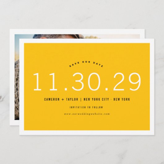 サニーイエローモダンミニマルはっきりしたリスト写真 セーブザデート (正面/裏面)