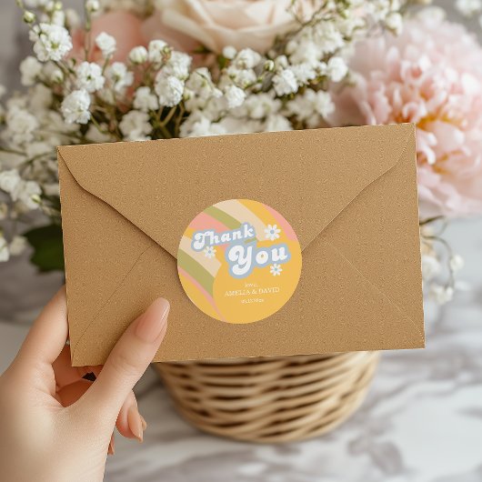 サニーイエローレトロステッカーシック ラウンドシール