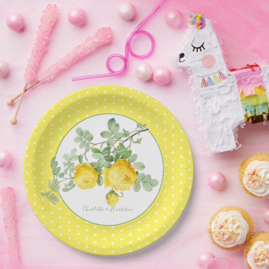 サニーイエローローズエレガントウェディング ペーパープレート (パーティー)