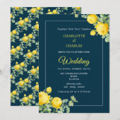 サニーイエローローズエレガントフローラ結婚ズインビタティ 招待状 (正面/裏面)