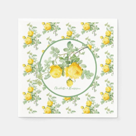 サニーイエローローズエレガントフローラ結婚ズ スタンダードカクテルナプキン (正面)