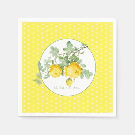 サニーイエローローズエレガントフローラ結婚ズ スタンダードカクテルナプキン (正面)