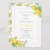 サニーイエローローズエレガントフローラ結婚ズ 招待状 (正面/裏面)