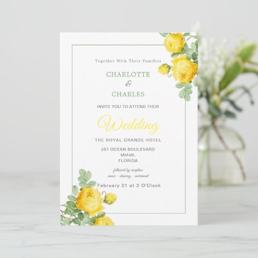 サニーイエローローズエレガントフローラ結婚写真 招待状 (スタンド正面)