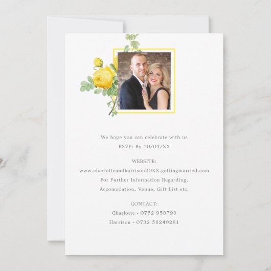 サニーイエローローズエレガントフローラ結婚写真 招待状 (裏面)
