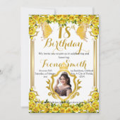 サニーイエローローズフローラ誕生日招待状カード 招待状 (正面)