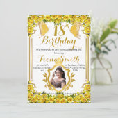 サニーイエローローズフローラ誕生日招待状カード 招待状 (スタンド正面)