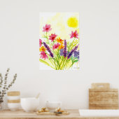 サニーイエローワイルドフラワーウォーター色 ポスター (キッチン)