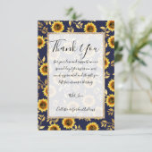 サニーイエロー金ゴールドネイビーひまわり葉花パターン サンキューカード (スタンド正面)