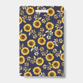 サニーイエロー金ゴールドネイビーひまわり葉花パターン バッジ (裏面)