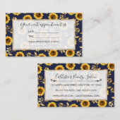 サニーイエロー金ゴールドネイビーひまわり葉花パターン 予約カード (正面/裏面)