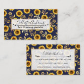 サニーイエロー金ゴールドネイビーひまわり葉花パターン 名刺 (正面/裏面)