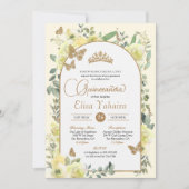 サニーイエロー金ゴールドバタフライウォーターカラーキンセアニラ 招待状 (正面)