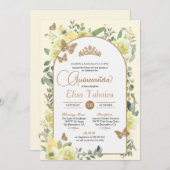 サニーイエロー金ゴールドバタフライウォーターカラーキンセアニラ 招待状 (正面/裏面)