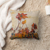 サニーオレンジコスモスフラワーインプレッションスタイル クッション (ブランケット)