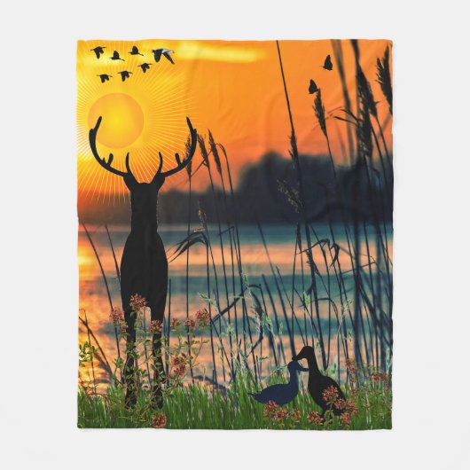 サニーカラフルレイクシーン フリースブランケット (正面)