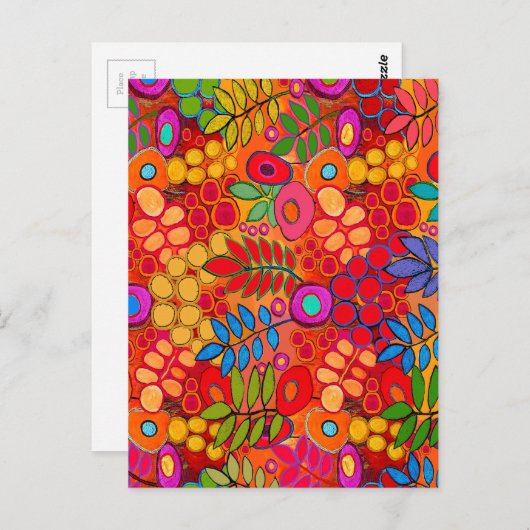 サニーガーデンの花 – 赤イエローオレンジ ポストカード (正面/裏面)