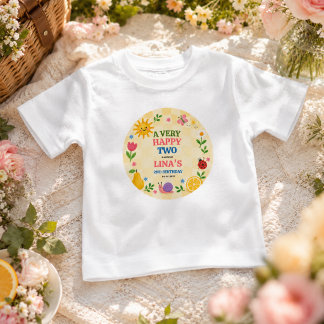 サニーガーデン2歳の誕生日フラワーピクニックパーティー ベビーTシャツ