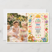 サニーガーデン2歳の誕生日フラワーピクニックパーティー 招待状 (正面)