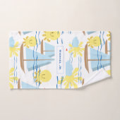 サニーキッズパターン、ボート、タコ、サンクリップアート バスタオルセット (ハンドタオル)