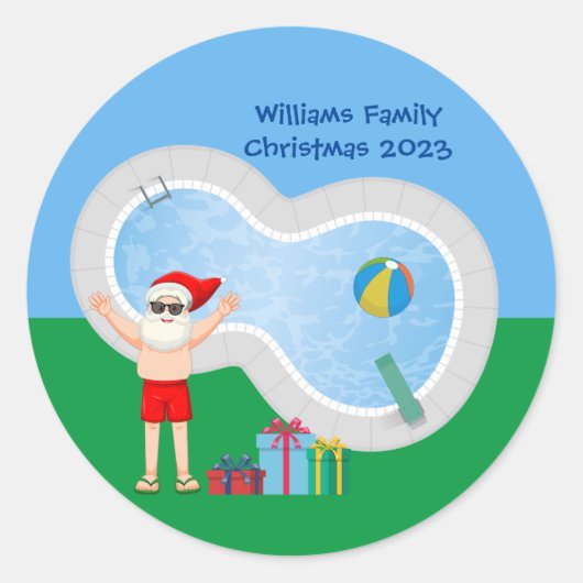 サニークリスマスサンタクロースかわいいカスタムパーティー ラウンドシール (正面)
