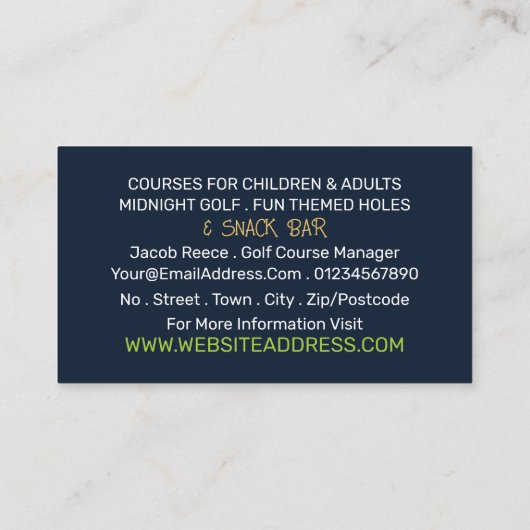 サニーゴルフコース、ミニゴルフコースズ広告ーズ 名刺 (裏面)