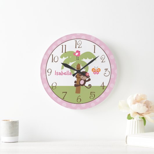 サニーサファパーソナライズされたリモンキー子供部屋時計 ラージ壁時計 (ホーム)