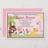 サニーサファリガールアニマルズベビーシャワー招待状 招待状 (正面/裏面)