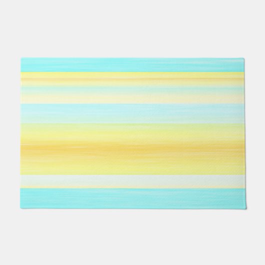 サニーサマーイエローアクアブルーウォーターストライプカラー ドアマット (正面)