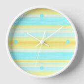 サニーサマーイエローアクアブルーウォーターストライプカラー 壁時計 (正面)