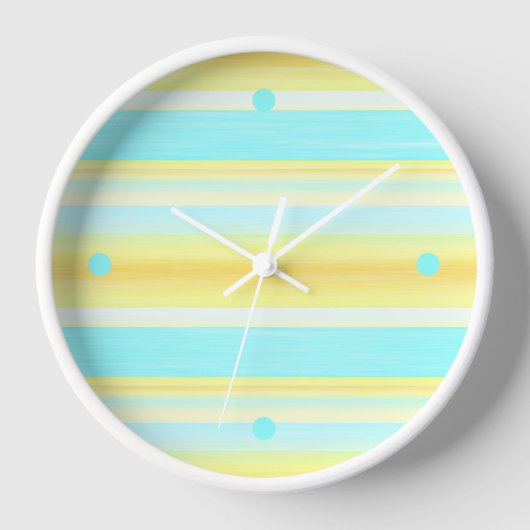 サニーサマーイエローアクアブルーウォーターストライプカラー 壁時計 (正面)
