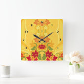 サニーサマーイエローフローラウォールクロック スクエア壁時計 (ホーム)
