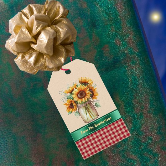 サニーサンフラワーカントリーレッドジンガムパーソナライズされた ギフトタグ