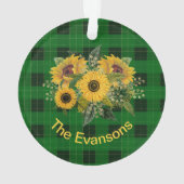 サニーサンフラワーブーケオングリーンプレイド オーナメント (裏面)